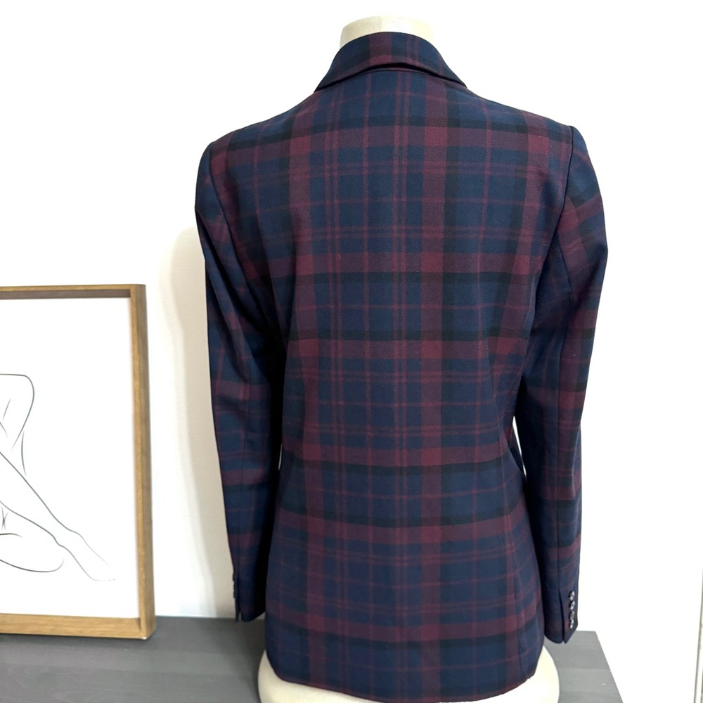 NWOT Scotch & Soda Navy and Burgundy Plaid Blazer - Size M - Picture 5 of 14